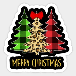 Merry Christmas Tree Leopard Buffalo plaid Sticker